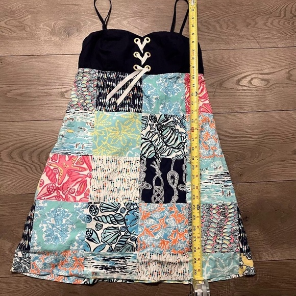 Lilly Pulitzer Rilee Mixed Patchwork Pattern Dress Size 6 Spaghetti Straps - Picture 7 of 11